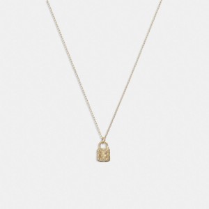 Coach 14 K Gold Quilted Signature Padlock Pendant Necklace Smycken Dam Guld | 81IKJXCEN