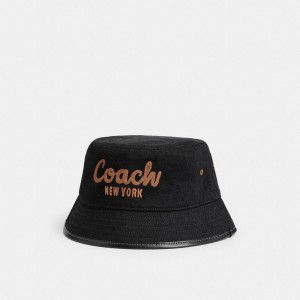 Coach 1941 Embroidered Denim Bucket Hat Hatt Dam Svarta | 32GBCQPFN