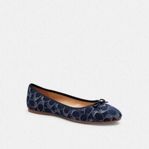 Coach Abigail Flat In Signature Denim Platta Skor Dam Blå | 45ZGQHIJE