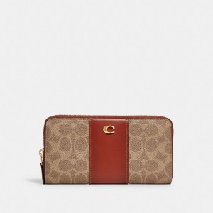 Coach Accordion Zip Wallet In Colorblock Signature Canvas Stor Plånbok Dam Bruna Röda | 27UBRQYHV