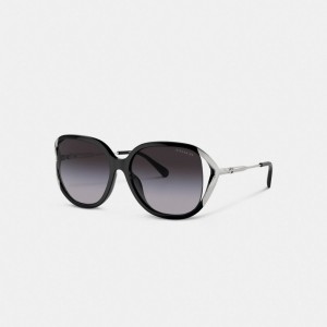 Coach Bandit Oversized Square Sunglasses Glasögon Dam Svarta Silver | 18PAWNMHV