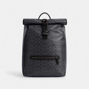 Coach Beck Roll Top Backpack In Signature Canvas Ryggsäckar Herr Grå | 92DQCLUJX