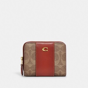 Coach Billfold Wallet In Colorblock Signature Canvas Liten Plånbok Dam Bruna Röda | 60GPRTEMO