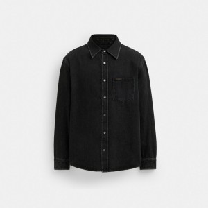 Coach Black Denim Shirt In Organic Cotton Blast Herr Svarta | 65MIWFRCJ