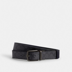 Coach Boxed Harness And Signature Buckle Cut To Size Reversible Belt, 38 Mm Bälte Herr Grå Marinblå | 58AKLQIEF