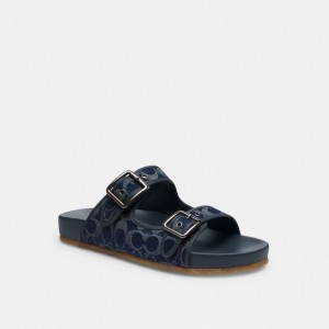 Coach Buckle Strap Sandal In Signature Denim Sandaler Herr Blå | 71AMHITCL
