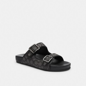 Coach Buckle Strap Sandal In Signature Jacquard Sandaler Herr Svarta | 17JPRLNYB