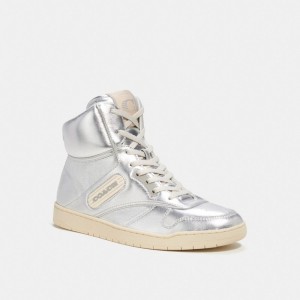 Coach C202 High Top Sneaker Sneakers Dam Silver | 95CBZYJAP