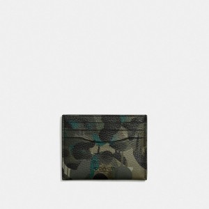 Coach Card Case With Camo Print Card Case Herr Gröna Blå | 96RTYWVLD