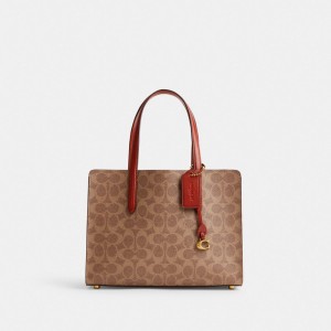 Coach Carter Carryall Bag 28 In Signature Canvas Handväska Dam Bruna Röda | 70VXPEIDB