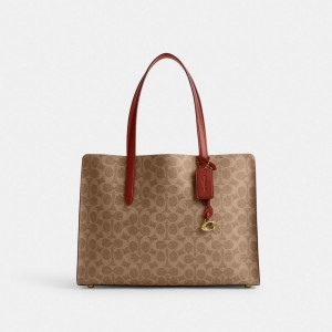 Coach Carter Carryall Bag In Signature Canvas Handväska Dam Bruna Röda | 81HTIACRG