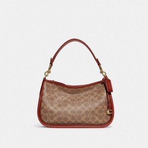 Coach Cary Crossbody Bag In Signature Canvas Crossbody Väska Dam Bruna Röda | 01UKJRGFM