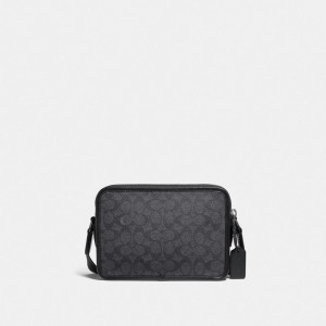 Coach Charter Crossbody Bag 24 In Signature Canvas Crossbody Väska Herr Svarta Koppar Grå | 69CJOBVKP