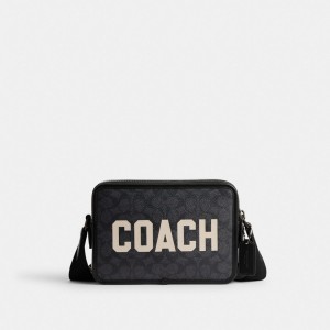 Coach Charter Crossbody Bag 24 In Signature Canvas With Graphic Crossbody Väska Herr Grå Olika Färger | 80NDTEZQM