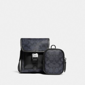 Coach Charter North/South Crossbody With Hybrid Pouch In Signature Canvas Crossbody Väska Herr Grå | 39YZQKMBC