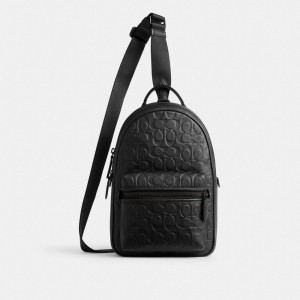 Coach Charter Pack In Signature Leather Crossbody Väska Herr Svarta | 28DOIHSKB