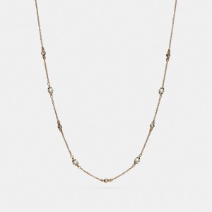 Coach Classic Crystal Pearl Necklace Smycken Dam Guld | 32MOUZJTY