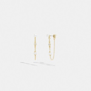 Coach Classic Pearl Chain Earrings Smycken Dam Guld | 10GCVIZUP