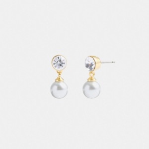 Coach Classic Pearl Drop Earrings Smycken Dam Guld | 56KAOIJQF
