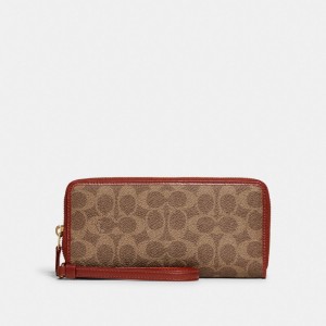Coach Continental Wallet In Signature Canvas Stor Plånbok Dam Bruna Röda | 46DVNSUMP