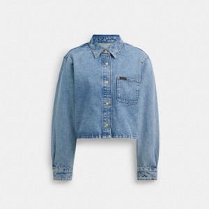 Coach Cropped Denim Button Down Blast Dam Blå | 43TLKZCMF
