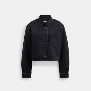 Coach Cropped Denim Button Down In Organic Cotton Blast Dam Svarta | 18QIHPMLG