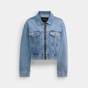 Coach Denim Crop Jacket In Organic Cotton Jackor Dam Blå | 92YPVCZKO