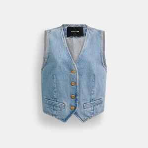 Coach Denim Vest In Organic Cotton Blast Dam Blå | 15FBUTGCQ
