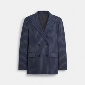 Coach Double Breasted Blazer Jackor Dam Marinblå Vita | 19QLDZHMN