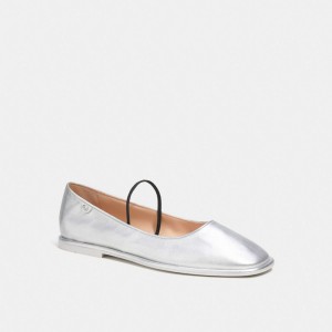 Coach Emilia Mary Jane In Silver Metallic Platta Skor Dam Silver | 21XBDMLNF