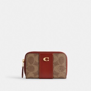 Coach Essential Small Zip Around Card Case In Signature Canvas Card Case Dam Bruna Röda | 53ALWHDZE