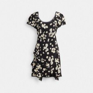 Coach Floral Mini Dress Klänning Dam Svarta | 92JKSXWCQ