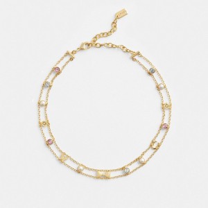 Coach Garden Charms Choker Necklace Smycken Dam Guld Olika Färger | 89TEBLONK
