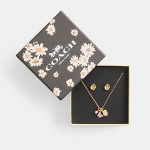 Coach Garden Charms Pendant Necklace And Earrings Set Smycken Dam Guld Olika Färger | 65ESYFQTO