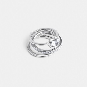Coach Halo Heart Ring Set Smycken Dam Silver | 61ORKMDLW