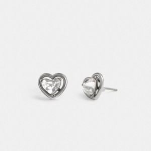 Coach Halo Heart Stud Earrings Smycken Dam Silver | 34LNUOXYC