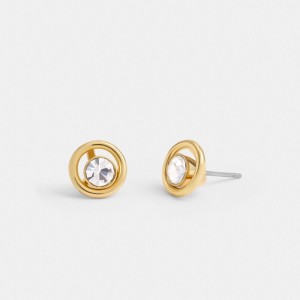Coach Halo Round Stud Earrings Smycken Dam Guld | 89XNALRUZ