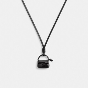 Coach Handbag Leather Necklace Smycken Dam Svarta | 60MXIQLNO