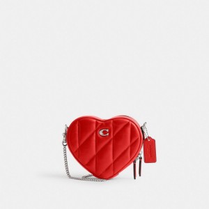 Coach Heart Crossbody Bag 14 With Pillow Quilting Crossbody Väska Dam Silver Röda | 28ECNOFTI