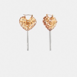 Coach Heart Lollipop Earrings Smycken Dam Silver Guld | 25IMQOHTG