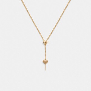 Coach Heart Lollipop Lariat Necklace Smycken Dam Guld | 41ADRFZOK