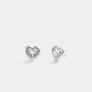 Coach Heart Stud Earrings Smycken Dam Silver | 57TAUMBXI