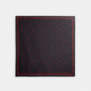 Coach Hearts Print Silk Square Scarf Halsduk Dam Svarta Röda | 18OKWYJFE