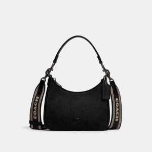 Coach Hobo Crossbody Bag With Signature Canvas Crossbody Väska Dam Svarta | 69RPEKJDY