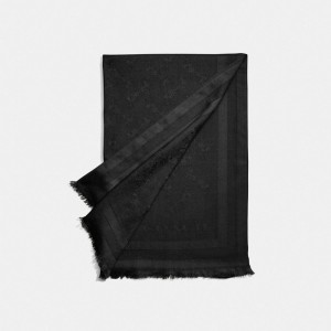 Coach Horse And Carriage Print Jacquard Stole Halsduk Dam Svarta | 18ZSAOHKT