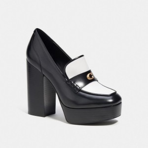 Coach Ilyse Platform Loafer Platta Skor Dam Svarta Vita | 92GNECWHV