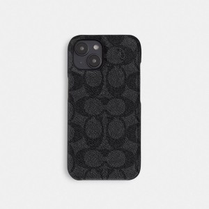 Coach Iphone 15 Case In Signature Canvas Resväska Dam Grå | 85VLYGCTH