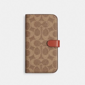 Coach Iphone 15 Folio In Signature Canvas Resväska Dam Beige | 48RMPBHYE