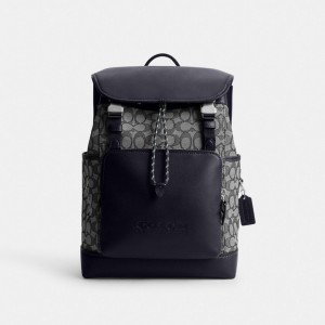 Coach League Flap Backpack In Signature Jacquard Ryggsäckar Herr Marinblå | 31TAOEQRU