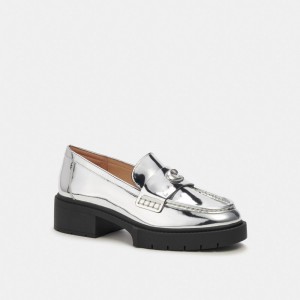 Coach Leah Loafer In Silver Metallic Platta Skor Dam Silver | 10IADVHGM